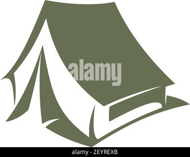 Camping and hiking tent icon, mountaineering sport and extreme tourism. Outdoor adventure cabin vector symbol. Portable waterproof dwelling, symbol of Stock Vector