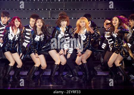 18 February 2012 - Seoul, South Korea - South Korean idol girl group KARA,  performs on stage during their live concert Asia tour 