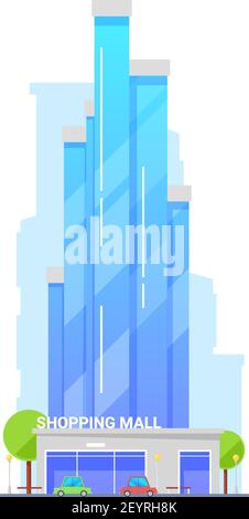 Shopping mall glass multi-storey buildings, store and mart vector icons ...