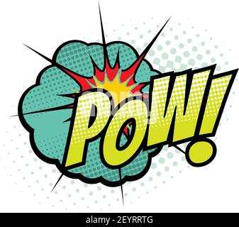 Comic book sound blast, Pow bubble cartoon halftone icon. Vector Pow sound blast explosion pop and burst bang Stock Vector