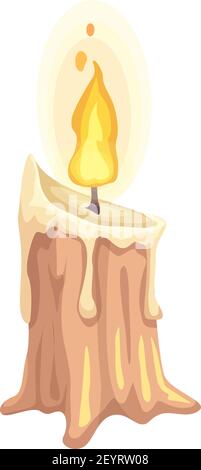 Burning wax candle with flame isolated. Vector guttering candle, Halloween symbol with fire Stock Vector