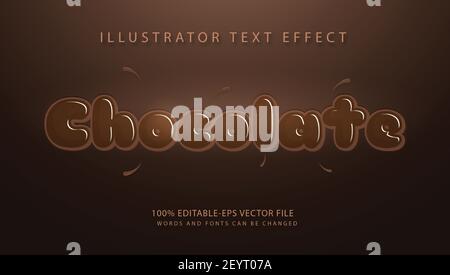 chocolate text effect 100% editable isolated on shining silver background Stock Vector