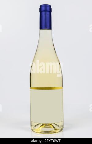 Beautiful burgundy bottle of white wine on white surface and background Stock Photo