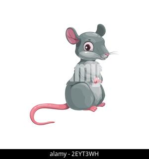 Cartoon rat chinese horoscope animal, grey mouse isolated china lunar new year zodiac symbol for 2020, little funny character, asian tradition, vector Stock Vector