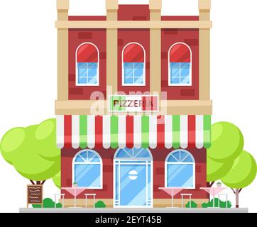 Pizzeria Italian cuisine fast food restaurant isolated. Vector bar in Italy building, facade exterior Stock Vector