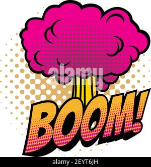 Boom comic sound blast, bubble chat cartoon icon. Vector Boom explosion cloud, superhero comic book sound blast, halftone art Stock Vector