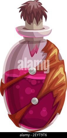 Elixir of death isolated creepy poison drink in magic bottle. Vector Halloween party drink, evil brew accessory Stock Vector