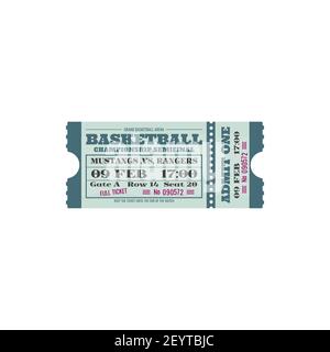 Ticket on basketball semifinal isolated retro sample. Vector full ticket on grand basketball arena entree, coupon to watch sport match, admit one and Stock Vector