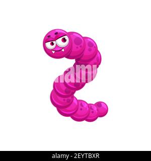 Virus bacteria in shape of pink worm with eyes isolated cartoon monster. Vector bacterial infection, comic dangerous germ with eyes and mouth. Human o Stock Vector