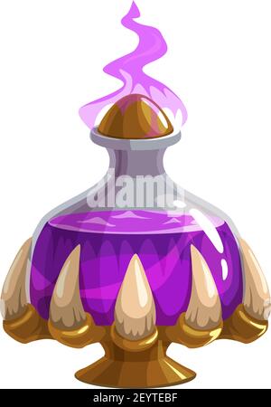 Poison vaping vial in jaw with teeth isolated potion. Vector alchemy brew on Halloween party Stock Vector