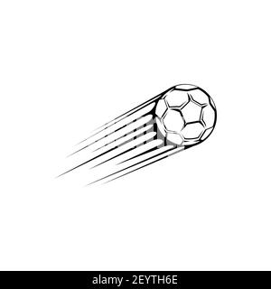Flying american football ball isolated monochrome icon. Vector fast moving soccer ball leaving trace, sport equipment, trail from shoot of football. C Stock Vector
