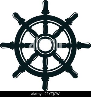 Retro handwheel isolated navigation symbol. Vector steering wheel with handles, control shipwheel Stock Vector