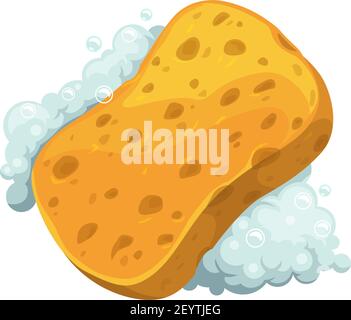 Washcloth in soapy foam isolated hygiene object in realistic design. Vector washing sponge with soap bubbles, bathroom cleaning equipment. Cleanup spo Stock Vector