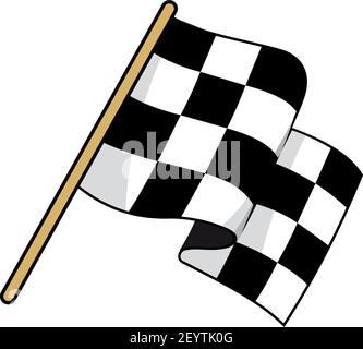 Checkered race flag flat vector illustration. Speed racing competition flag cartoon sticker. Motocross, carting championship symbol. Start, finish sig Stock Vector