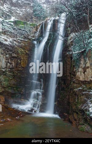 A waterfall in old Tbilisi, winter time. Landscape Stock Photo