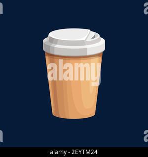 Disposable coffee cup with lid isolated package template. Vector tea or cocoa cup with cover, plastic or paper packaging, glass of coffee. Takeaway dr Stock Vector