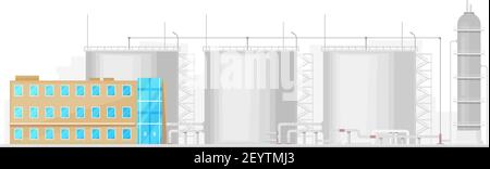 Industrial factory with tanks and building isolated. Vector fuel, silos storage container Stock Vector