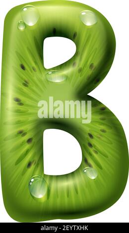 B letter isolated summer fruit alphabet symbol. Vector ABC sign made of tropical kiwi Stock Vector