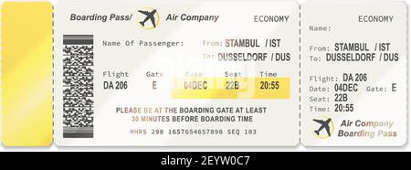 Airlines boarding pass isolated ticket template. Vector passenger card, travel document from London to New York Stock Vector