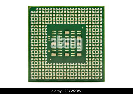 CPU, central processor unit, isolated background. Main electronic circuitry for computer. Stock Photo