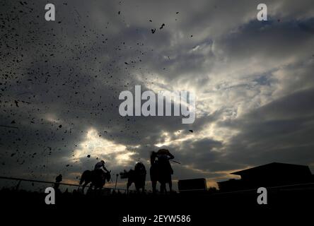 A general view of runners and riders in action as they compete in the Virgin Bet Grimthorpe Handicap Chase at Doncaster Racecourse. Picture date: Saturday March 6, 2021. Stock Photo