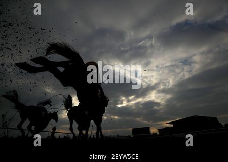 A general view of runners and riders in action as they compete in the Virgin Bet Grimthorpe Handicap Chase at Doncaster Racecourse. Picture date: Saturday March 6, 2021. Stock Photo