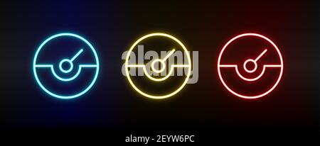 dash, gauge, measure neon icon set. Set of red, blue, yellow neon vector icon Stock Vector
