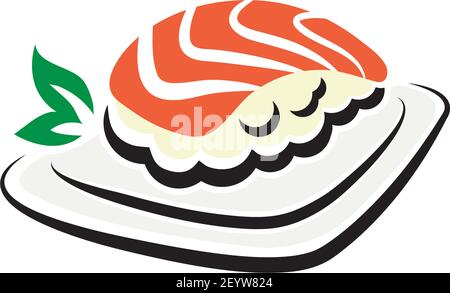 Temari sushi isolated food on plate. Vector rice ball topped by salmon, Japanese cuisine Stock Vector