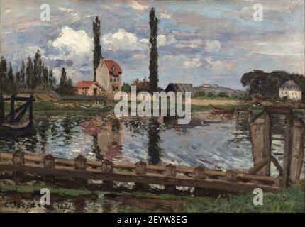 Camille Pissarro - Au bord de la Seine à Port Marly (1871). Stock Photo