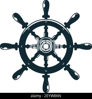 Retro handwheel isolated navigation symbol. Vector steering wheel with handles, control shipwheel Stock Vector