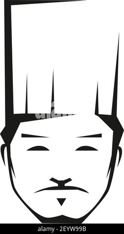 Kazakh chef outline vector illustration. Asian professional cook with hat isolated contour design element. Traditional, cuisine, gastronomy. Chef with Stock Vector