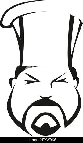 Asian chef cook outline illustration. Traditional cuisine contour clipart. Professional chef with beards and hat hand drawn design element on white ba Stock Vector