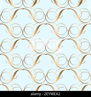 Abstract vector seamless pattern. Ornamental pastel blue and golden background Stock Vector