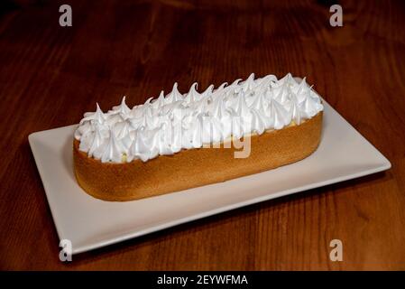 Close up of a lemon tart  on a wooden table Stock Photo