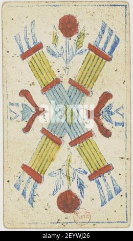 Piedmontese tarot deck - Solesio - 1865 - 6 of Batons. Stock Photo