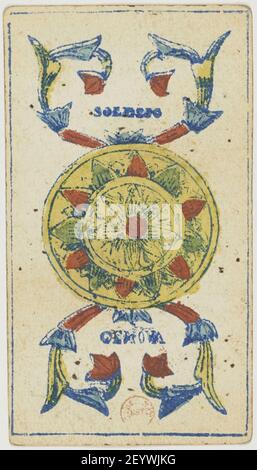 Piedmontese tarot deck - Solesio - 1865 - Ace of Coins. Stock Photo