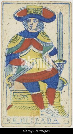 Piedmontese tarot deck - Solesio - 1865 - King of Swords. Stock Photo