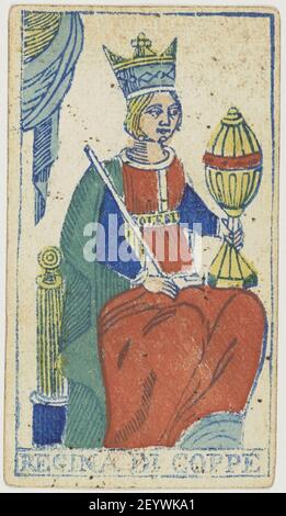 Piedmontese tarot deck - Solesio - 1865 - Queen of Cups. Stock Photo