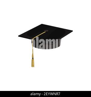 Cap hat of university academic student, vector icon, college or school graduate education isolated symbol. University cap or academic hat with gold ta Stock Vector
