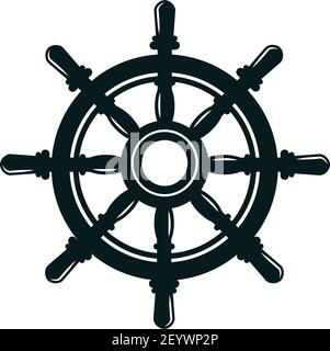 Retro handwheel isolated navigation symbol. Vector steering wheel with handles, control shipwheel Stock Vector