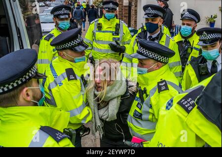 London, UK. 6th Mar, 2021. One of his team is arrested under protest - Piers Corbyn and a small team of supporters arrives under the guise of campaigning for the Mayoral elections with the strap line 'Let London Live' - The great reopening protest on Richmond Green. An anti vaccination anti lockdown protest during the latest full lockdown. Led by Stand Up X, they claim the vaccines are untested and the coronavirus pandemic is a hoax and that lockdown is an infringement of their civil liberties. Credit: Guy Bell/Alamy Live News
