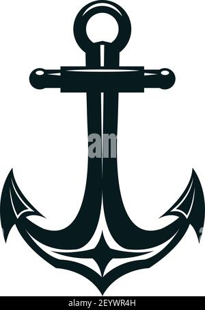 Marine anchor silhouette vector illustration. Navy, ocean fleet, harbor hand drawn monocolor symbol. Heavy steel nautical anchor monochrome badge. Sai Stock Vector
