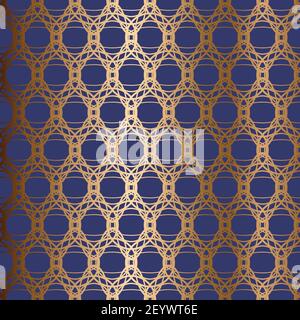 Abstract vector oriental seamless golden pattern. Blue background. Stock Vector