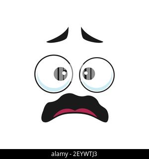 Emoji with shocked facial expression isolated icon. Vector worried, unsure or amazed emoticon with open mouth and big eyes. Scared surprised smiley, a Stock Vector