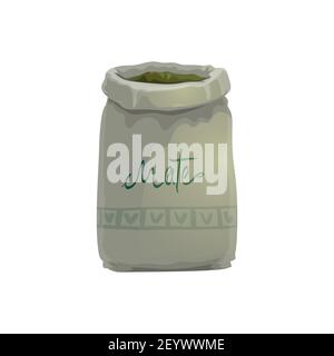 Sack of yerba mate plant leaves isolated realistic icon. Vector bag of dried branches. South American hot beverage dry tea leaves, hot drink beverage Stock Vector
