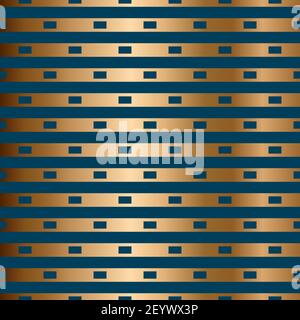 Abstract vector geometric seamless pattern with horizontal stripes. Ornamental blue, turquoise and golden background Stock Vector