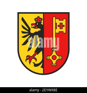 Swiss canton crest, Switzerland Geneva coat of arms, vector shield and heraldic flag emblem. Swiss confederation Geneva canton armorial banner and her Stock Vector