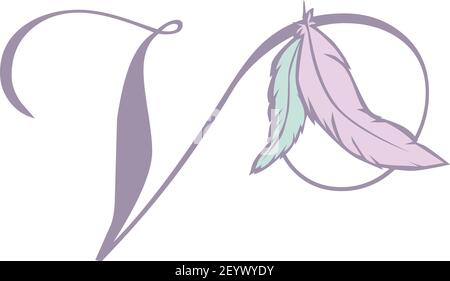 feathers and letter, vector Stock Vector