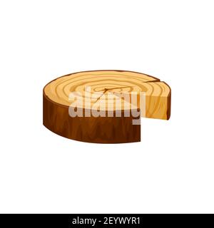 Saw cut tree trunk isolated log with round wooden rings cartoon icon. Vector circle log of wood, chopped tree bark of felled split. Natural texture, o Stock Vector
