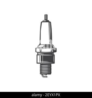 Sparking plug delivering electric current to chamber isolated monochrome icon. Vector spark plug of internal combustion candle, car-ignition system en Stock Vector